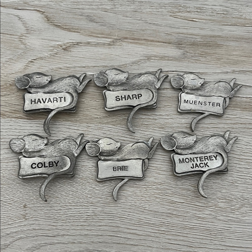 Vintage Set of Silver Mouse Cheese Label Set
